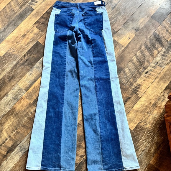 Dear John Two-Tone Vertical Stripe Flare Jeans - Light & Dark Blue - Picture 6 of 9